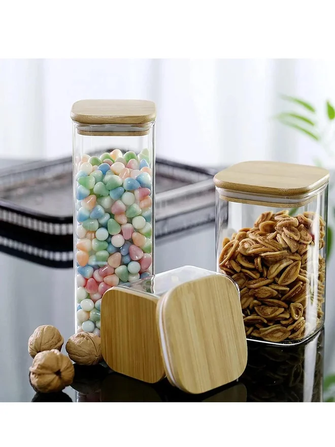 1Chase 1CHASE 5-Piece Square Food Storage Jar With Airtight Bamboo Lid